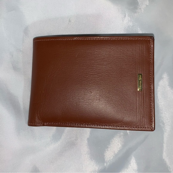 CHRISTIAN DIOR tan calfskin leather BI-FOLD WALLET - Picture 1 of 16